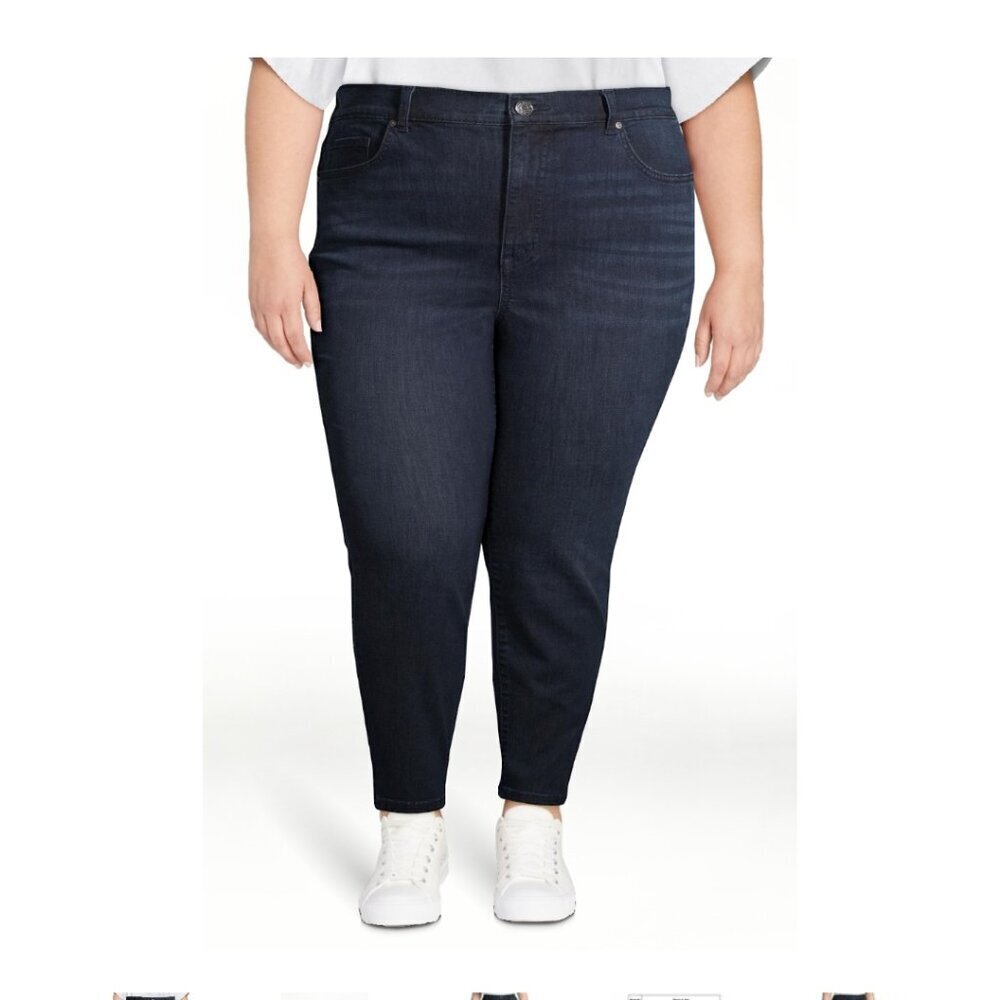 Terra & Sky Women's Size 22W Petite Core Straight Dark Wash Mid Rise Jeans